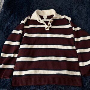 H&M Burgundy and White Striped V-Neck Sweater